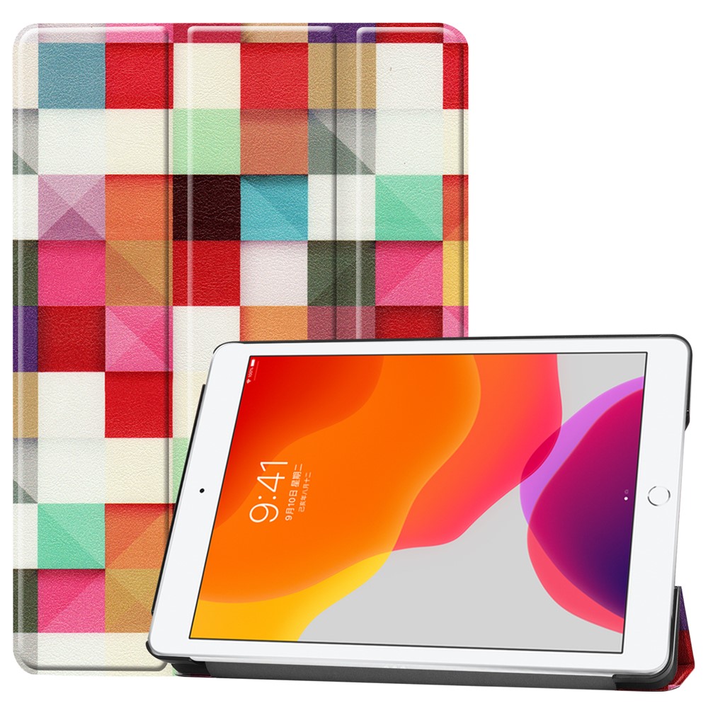Pattern Printing PU Leather Tri-fold Stand Tablet Case for iPad 10.2 (2020) (2019) - Colorful Squares-1