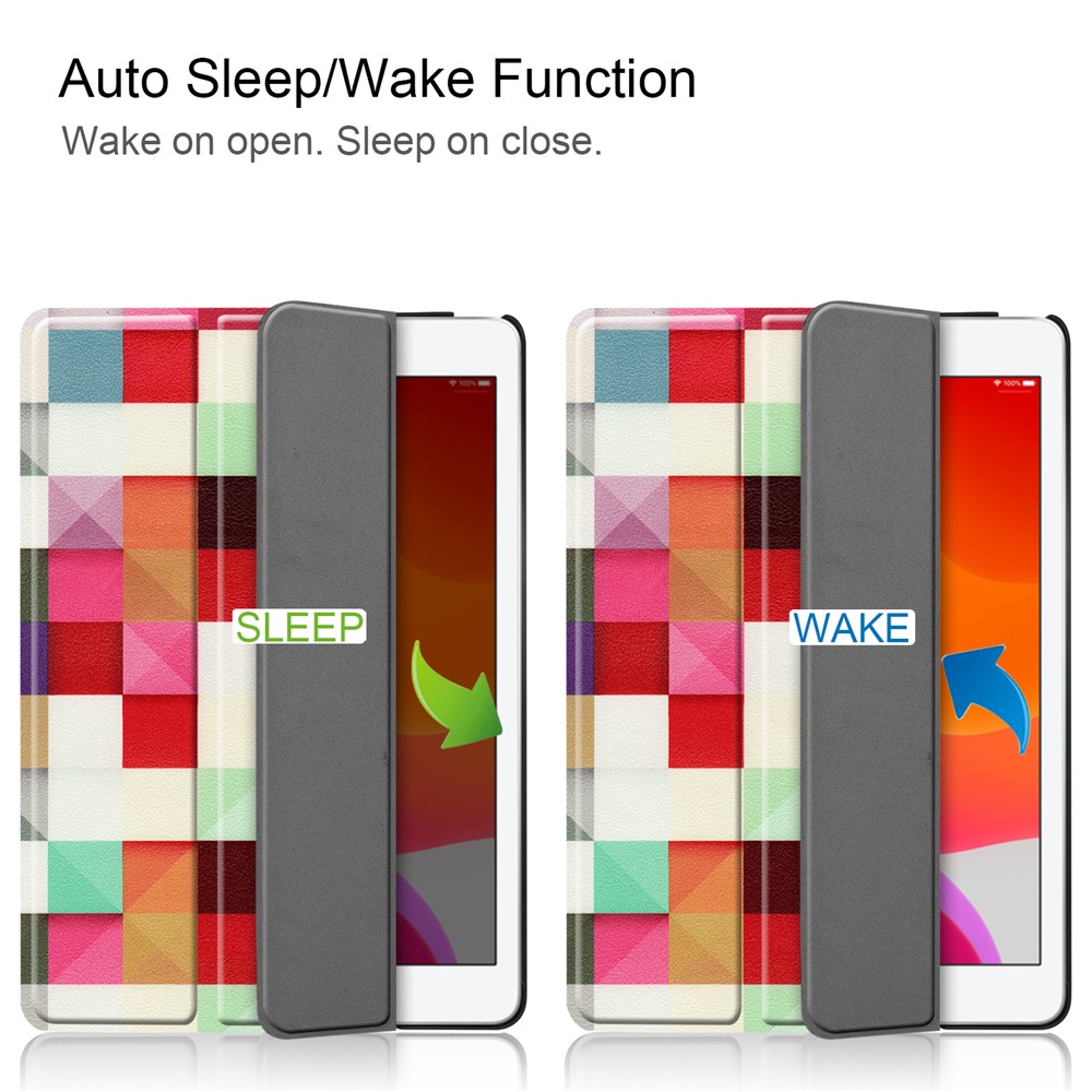 Pattern Printing PU Leather Tri-fold Stand Tablet Case for iPad 10.2 (2020) (2019) - Colorful Squares-2