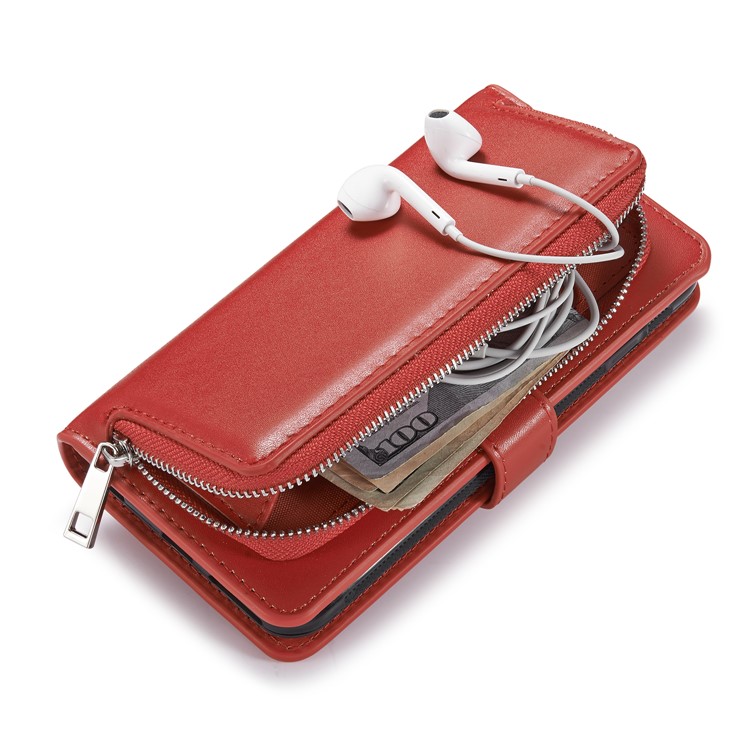 Destacável Couro Carteira Zíper TPU + Invólucro De Telefone 2-em-1 Para O Iphone 11 Pró Max 6,5 Polegadas - Vermelho-4