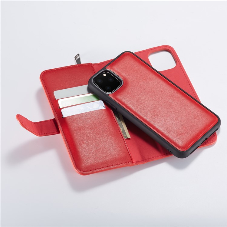Destacável Couro Carteira Zíper TPU + Invólucro De Telefone 2-em-1 Para O Iphone 11 Pró Max 6,5 Polegadas - Vermelho-6