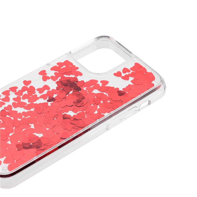 Pequeno Coração Dinâmicas Brilho Lantejoulas TPU Areia Movediça + Caso Acrílico Para Iphone 11 Pro Máximo De 6,5 Polegadas (2019) - Vermelho-3