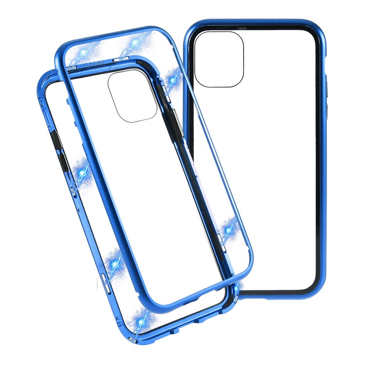 Magnetic Metal Frame + Tempered Glass Casing Shell for iPhone 11 6.1 inch - Blue-1