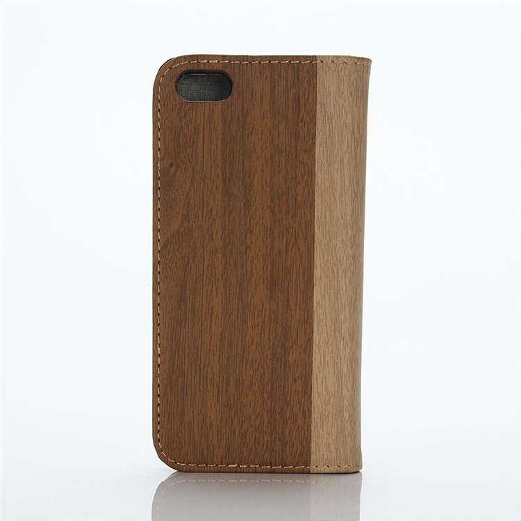 Für iPhone SE 5s 5 Holz Korn Brieftasche Stand Leder Telefon Abdeckung - Braun-2