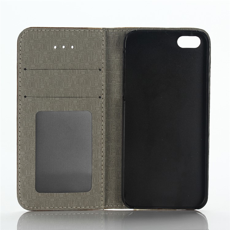 Für iPhone SE 5s 5 Holz Korn Brieftasche Stand Leder Telefon Abdeckung - Braun-3