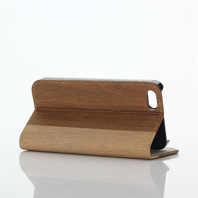 Für iPhone SE 5s 5 Holz Korn Brieftasche Stand Leder Telefon Abdeckung - Braun-4