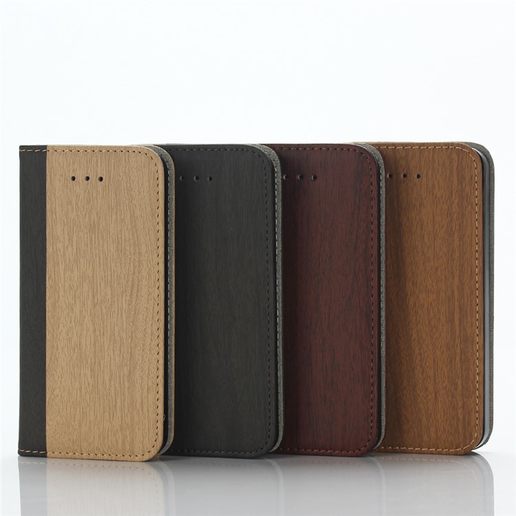 Für iPhone SE 5s 5 Holz Korn Brieftasche Stand Leder Telefon Abdeckung - Braun-5