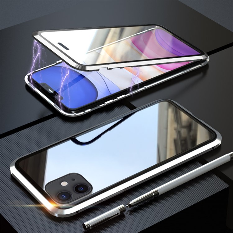 LUPHIE Two-sided Magnetic Adsorption Metal Frame Case for iPhone 11 6.1 inch - Silver