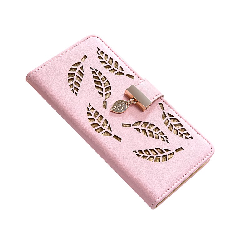 Leaf Pattern Leather Wallet Case for iPhone 11 Pro 5.8 inch - Pink-4
