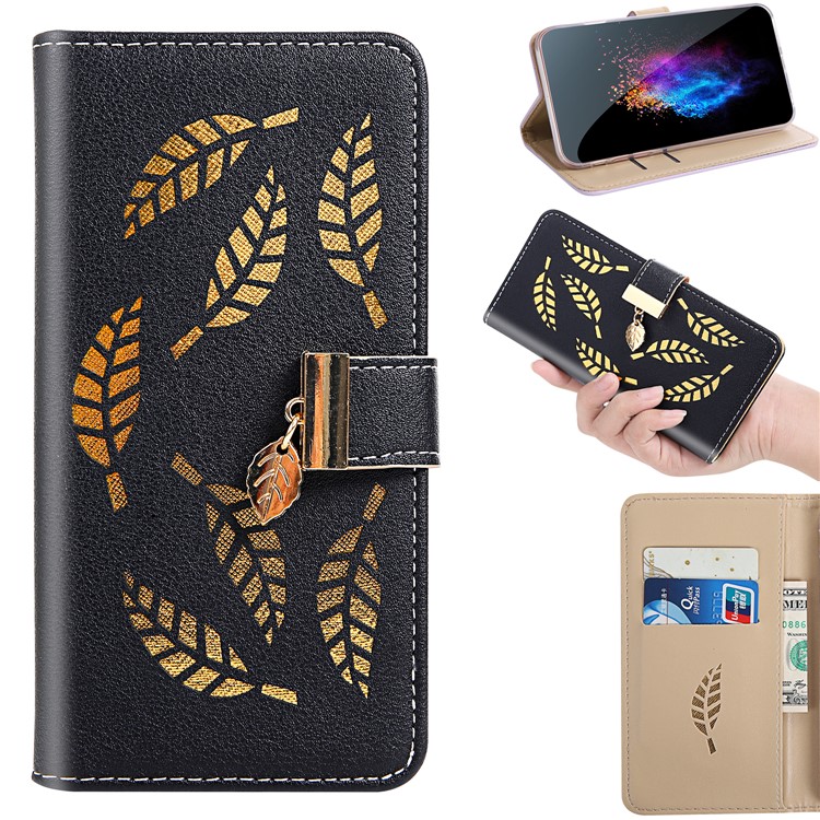 Leaf Pattern Leather Wallet Case for iPhone 11 Pro 5.8 inch - Black-1