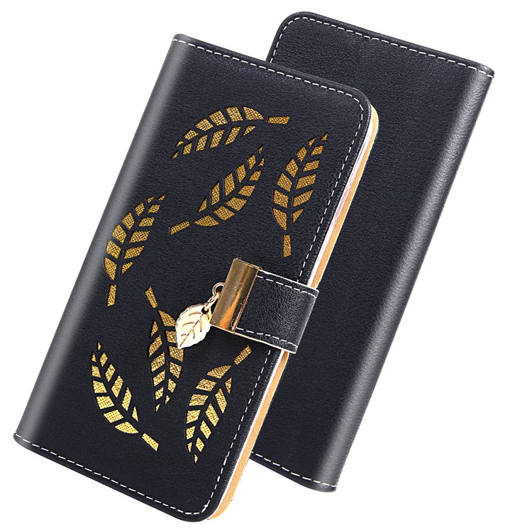 Leaf Pattern Leather Wallet Case for iPhone 11 Pro 5.8 inch - Black-5