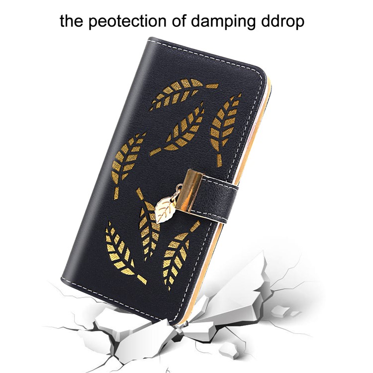 Leaf Pattern Leather Wallet Case for iPhone 11 Pro 5.8 inch - Black-7
