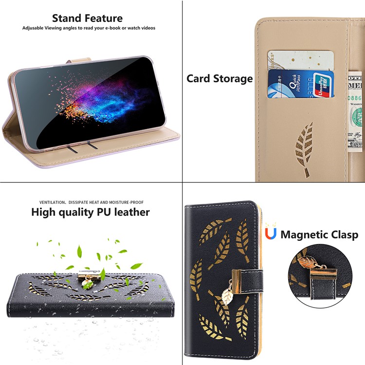 Leaf Pattern Leather Wallet Case for iPhone 11 Pro 5.8 inch - Black-8