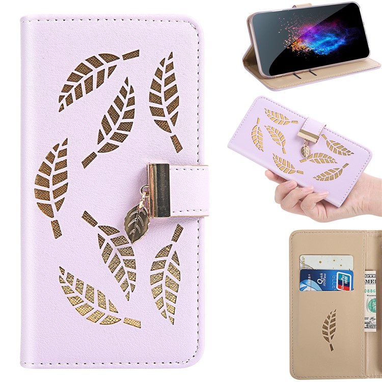 Leaf Pattern Leather Wallet Case for iPhone 11 6.1 inch - Purple-1