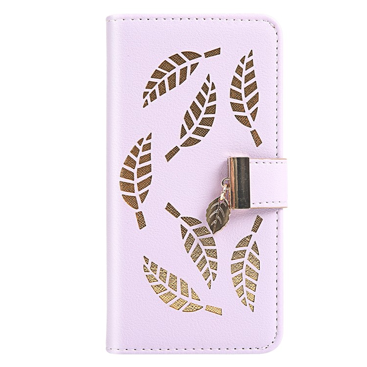 Leaf Pattern Leather Wallet Case for iPhone 11 6.1 inch - Purple-2