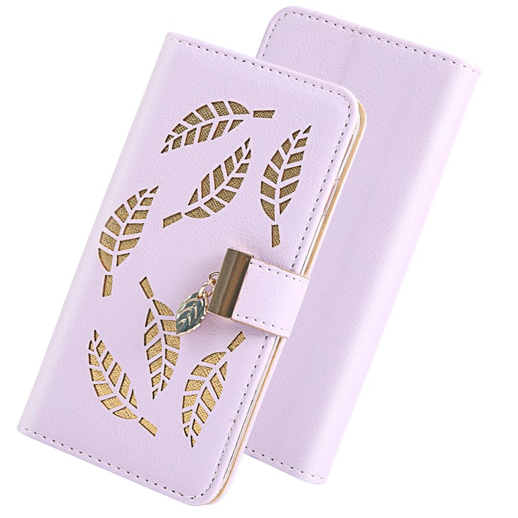 Leaf Pattern Leather Wallet Case for iPhone 11 6.1 inch - Purple-5