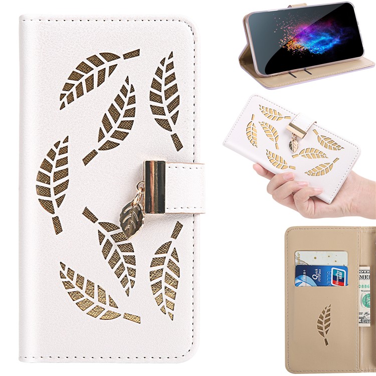 Leaf Pattern Leather Wallet Case for iPhone 11 6.1 inch - White-1