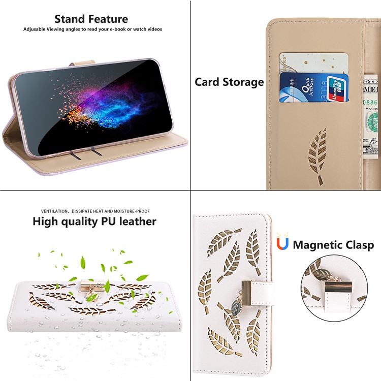 Leaf Pattern Leather Wallet Case for iPhone 11 Pro Max 6.5 inch - White-8