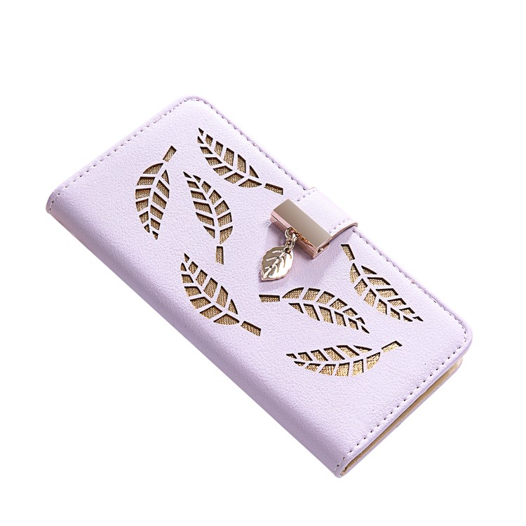 Leaf Pattern Leather Wallet Case for iPhone XS 5.8 inch - Purple-4