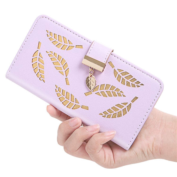 Leaf Pattern Leather Wallet Case for iPhone XS 5.8 inch - Purple-6