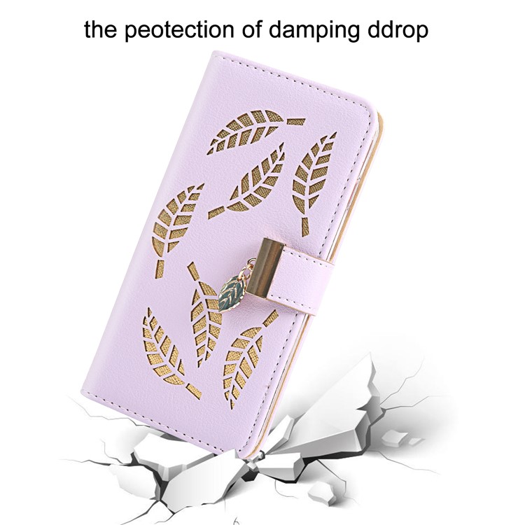 Leaf Pattern Leather Wallet Case for iPhone XS 5.8 inch - Purple-7