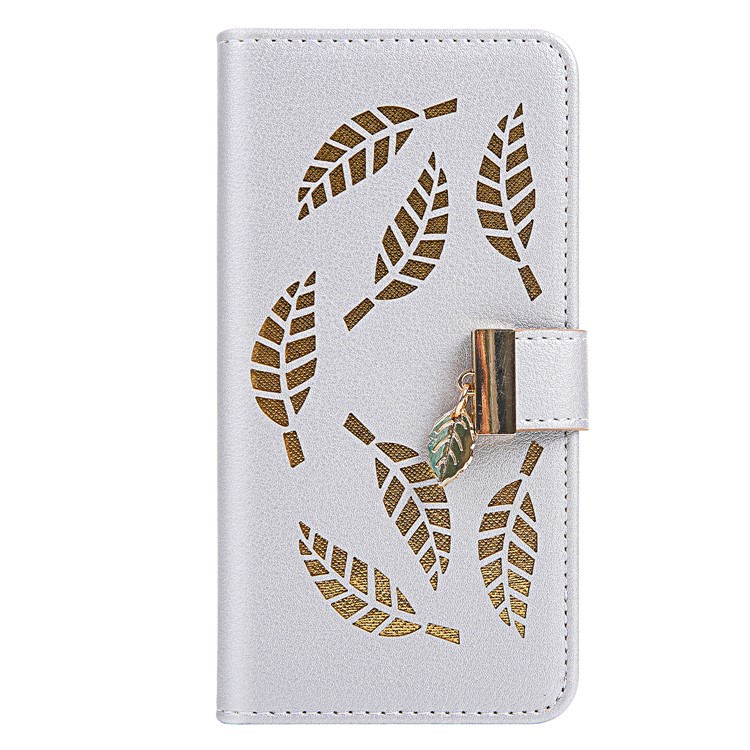 Leaf Pattern Magnetic Leather Wallet Case for iPhone XR 6.1 inch - Silver-2