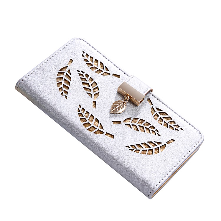 Leaf Pattern Magnetic Leather Wallet Case for iPhone XR 6.1 inch - Silver-4
