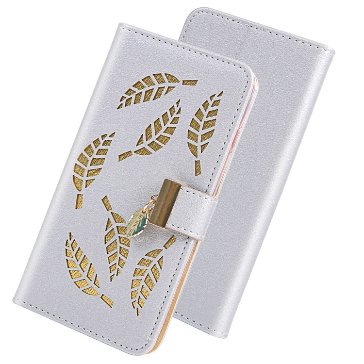 Leaf Pattern Magnetic Leather Wallet Case for iPhone XR 6.1 inch - Silver-5