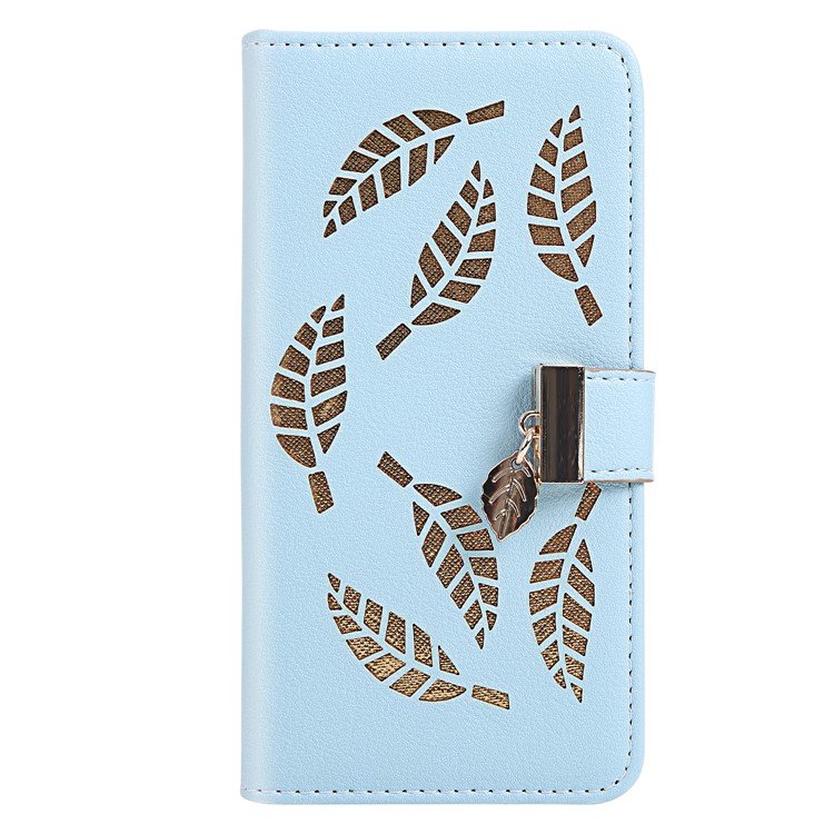 Leaf Pattern Leather Wallet Case Cover for iPhone XS Max 6.5 inch - Blue-2