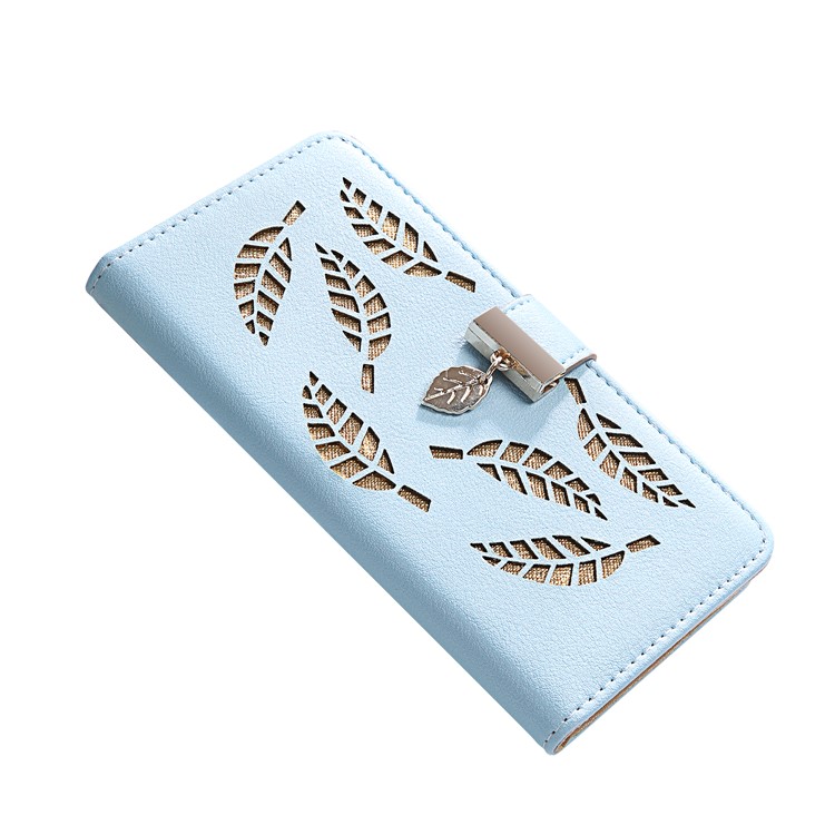 Leaf Pattern Leather Wallet Case Cover for iPhone XS Max 6.5 inch - Blue-4
