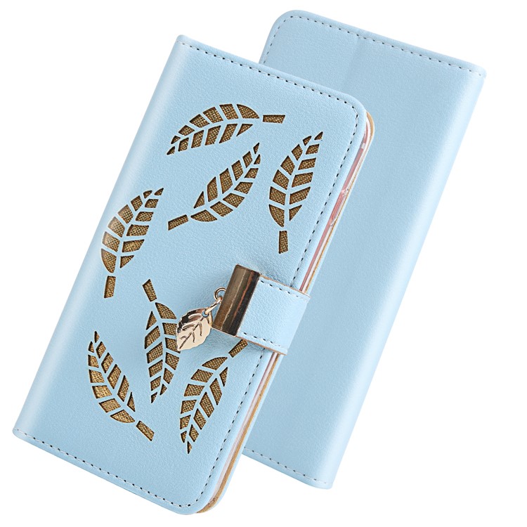 Leaf Pattern Leather Wallet Case Cover for iPhone XS Max 6.5 inch - Blue-5