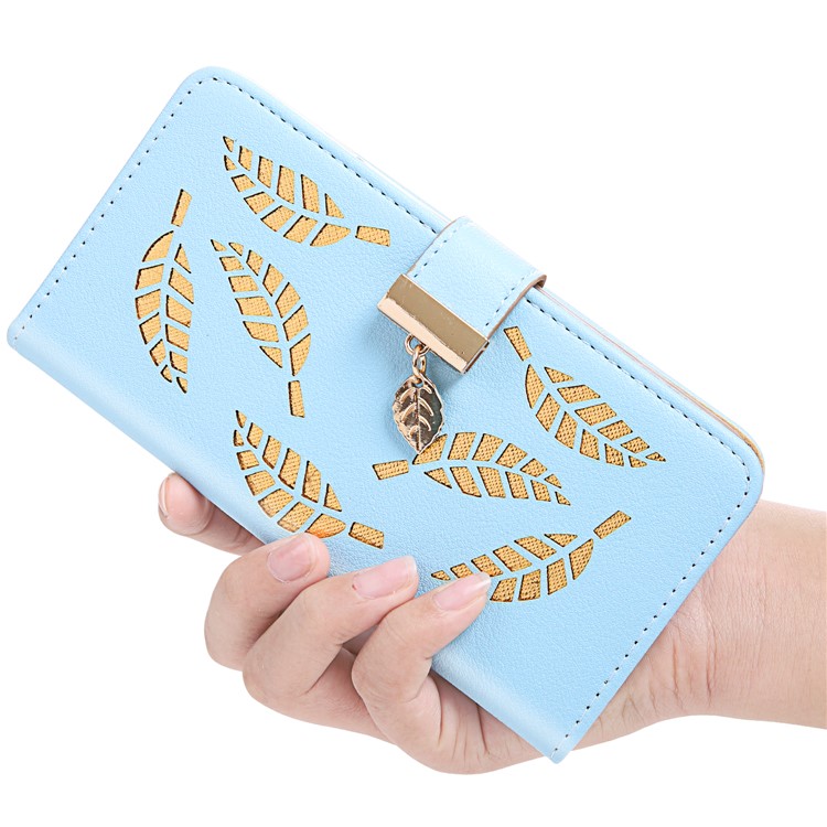 Leaf Pattern Leather Wallet Case Cover for iPhone XS Max 6.5 inch - Blue-6