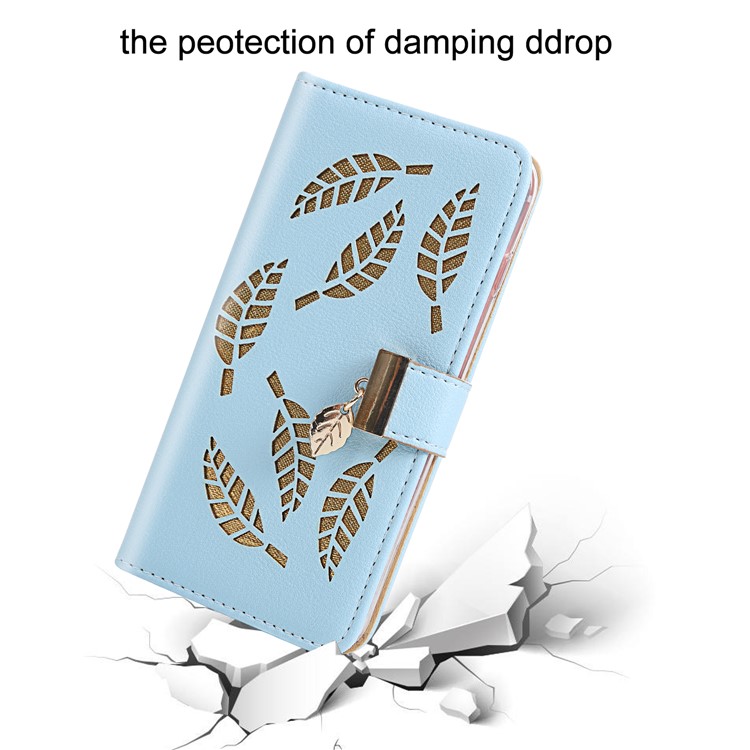 Leaf Pattern Leather Wallet Case Cover for iPhone XS Max 6.5 inch - Blue-7