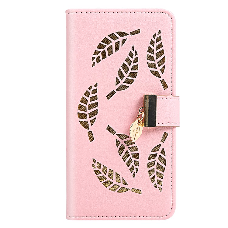 Leaf Pattern Leather Wallet Case Cover for iPhone XS Max 6.5 inch - Pink-2