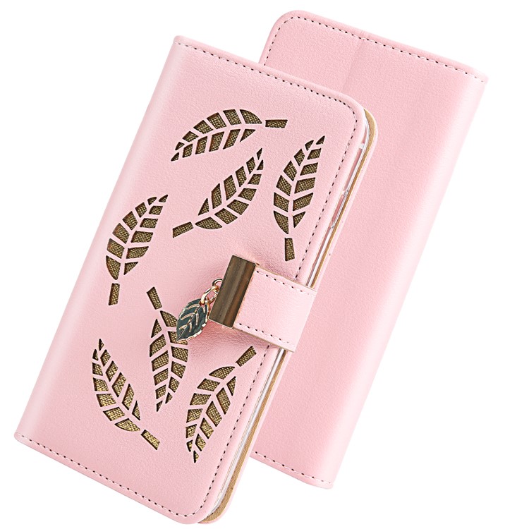 Leaf Pattern Leather Wallet Case Cover for iPhone XS Max 6.5 inch - Pink-5