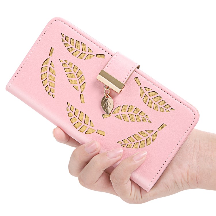 Leaf Pattern Leather Wallet Case Cover for iPhone XS Max 6.5 inch - Pink-6