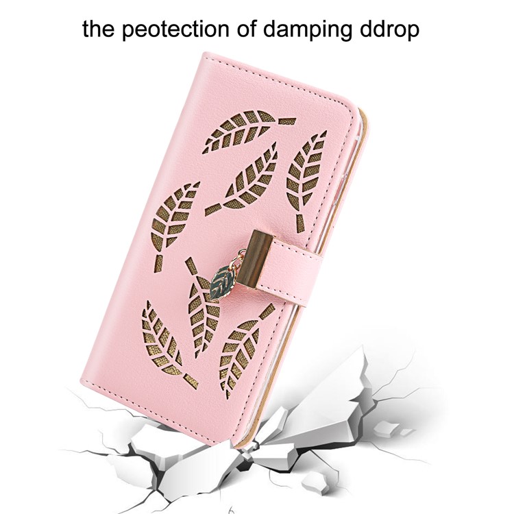 Leaf Pattern Leather Wallet Case Cover for iPhone XS Max 6.5 inch - Pink-7
