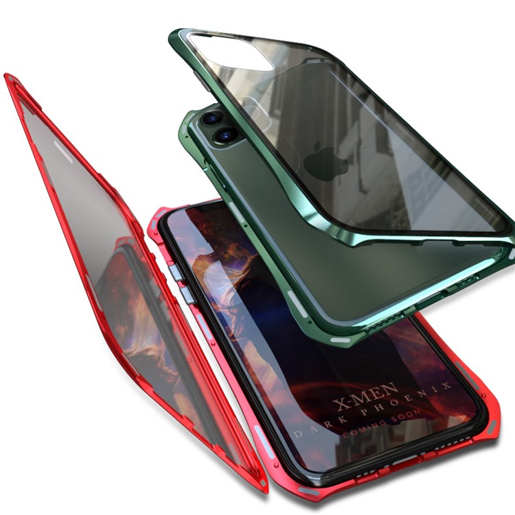 LUPHIE Bat Style Magnetic Installation Metal Frame + Tempered Glass Alll-side Protective Shell for iPhone 11 6.1 inch (2019) - Red-2