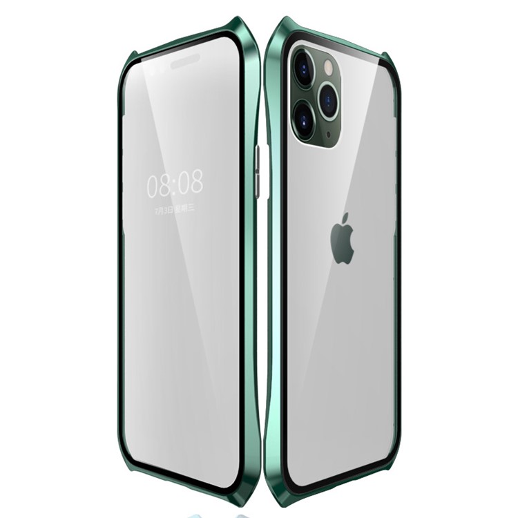 LUPHIE Bat Style Magnetic Installation Metal Frame + Tempered Glass Alll-side Protective Shell for iPhone 11 6.1 inch (2019) - Green-2