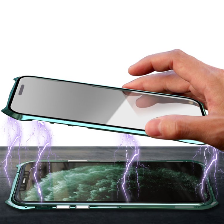 LUPHIE Bat Style Magnetic Installation Metal Frame + Tempered Glass Alll-side Protective Shell for iPhone 11 6.1 inch (2019) - Green-3