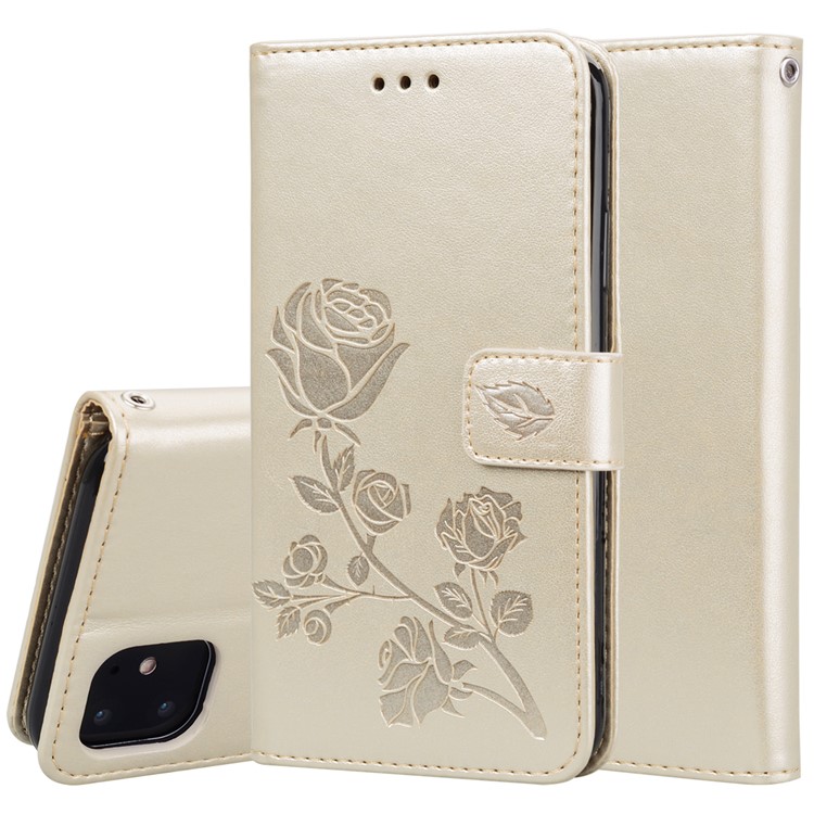 Imprinted Rose Flower Pattern Leather Wallet Phone Cover for iPhone 11 Pro 5.8 inch (2019) - Gold-1