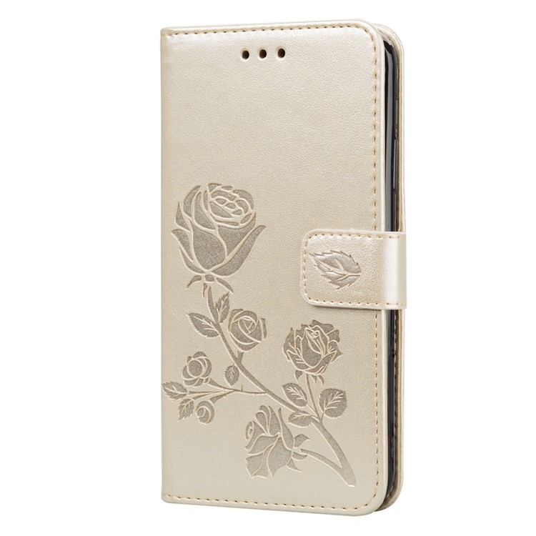 Imprinted Rose Flower Pattern Leather Wallet Phone Cover for iPhone 11 Pro 5.8 inch (2019) - Gold-3