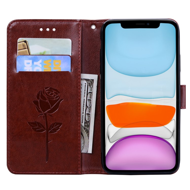 Imprinted Rose Flower Pattern Leather Wallet Phone Cover for iPhone 11 Pro 5.8 inch (2019) - Brown-6