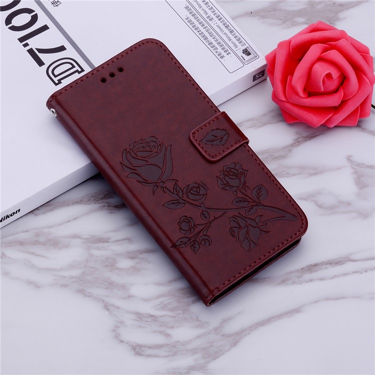 Imprinted Rose Flower Pattern Leather Wallet Phone Cover for iPhone 11 Pro 5.8 inch (2019) - Brown-7