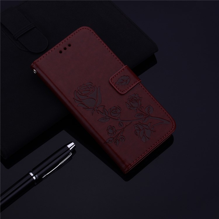 Imprinted Rose Flower Pattern Leather Wallet Phone Cover for iPhone 11 Pro 5.8 inch (2019) - Brown-8