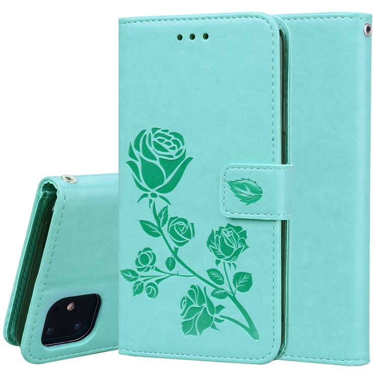 Impresa Flor De La Cubierta Del Teléfono Billetera De Cuero Modelo Color De Rosa Para El Iphone 11 Pulgadas Pro 5.8 (2019) - Cian-1