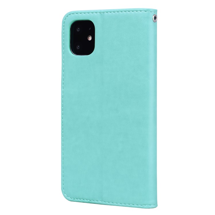 Impresa Flor De La Cubierta Del Teléfono Billetera De Cuero Modelo Color De Rosa Para El Iphone 11 Pulgadas Pro 5.8 (2019) - Cian-2