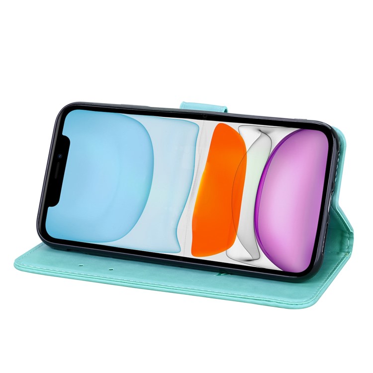 Impresa Flor De La Cubierta Del Teléfono Billetera De Cuero Modelo Color De Rosa Para El Iphone 11 Pulgadas Pro 5.8 (2019) - Cian-5