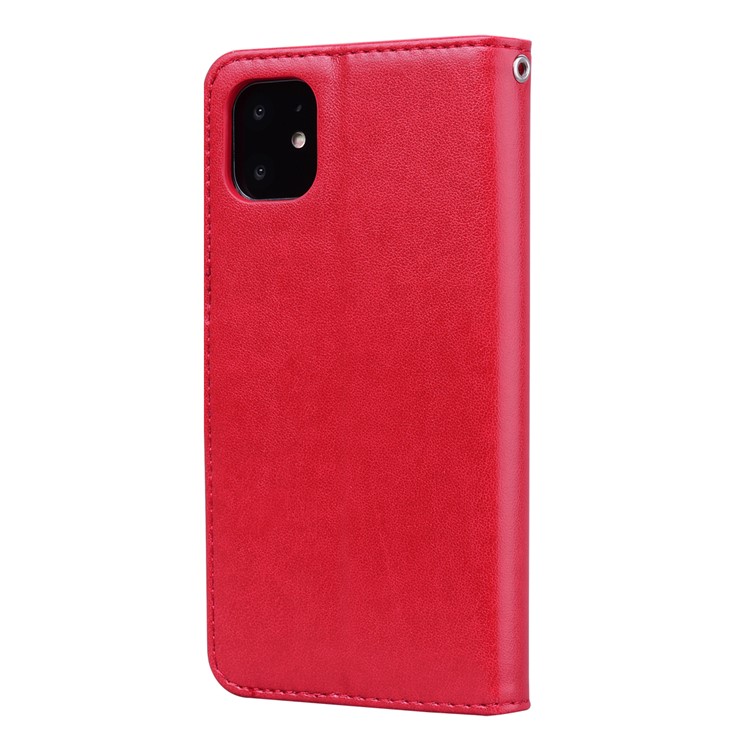Imprinted Rose Flower Pattern Leather Wallet Phone Casing for iPhone 11 6.1 inch (2019) - Red-2