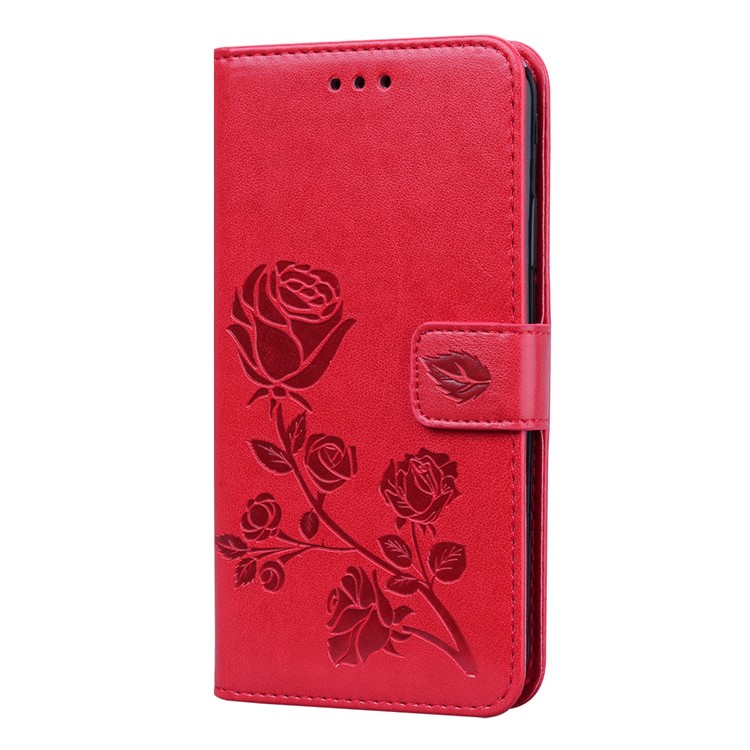 Imprinted Rose Flower Pattern Leather Wallet Phone Casing for iPhone 11 6.1 inch (2019) - Red-3