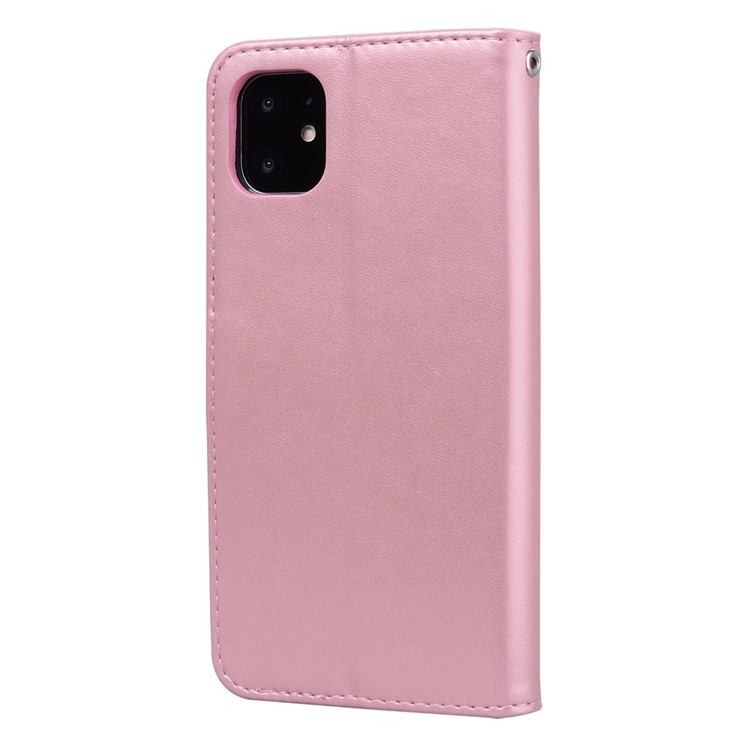 Imprinted Rose Flower Pattern Leather Wallet Phone Casing for iPhone 11 6.1 inch (2019) - Pink-2